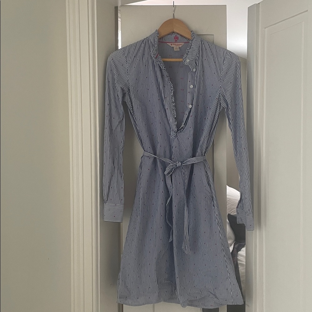 Brooks Brothers Blue and White Striped Shirt with Ruffle Collar